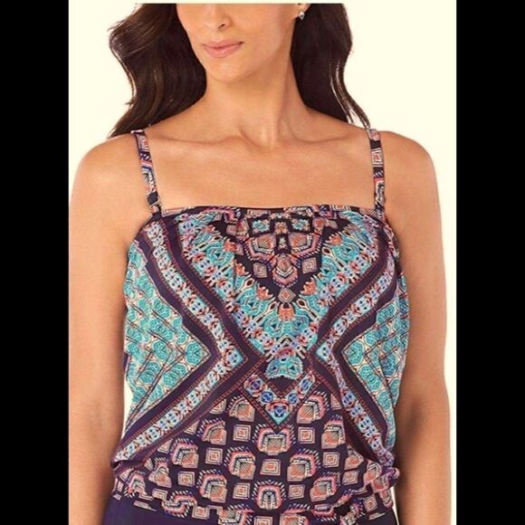 Swim Solutions  play printed side tie tankini Top - Picture 1 of 7